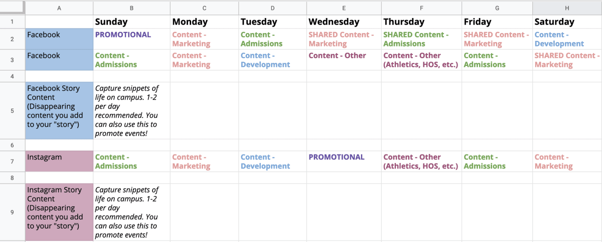 facebook content calendar