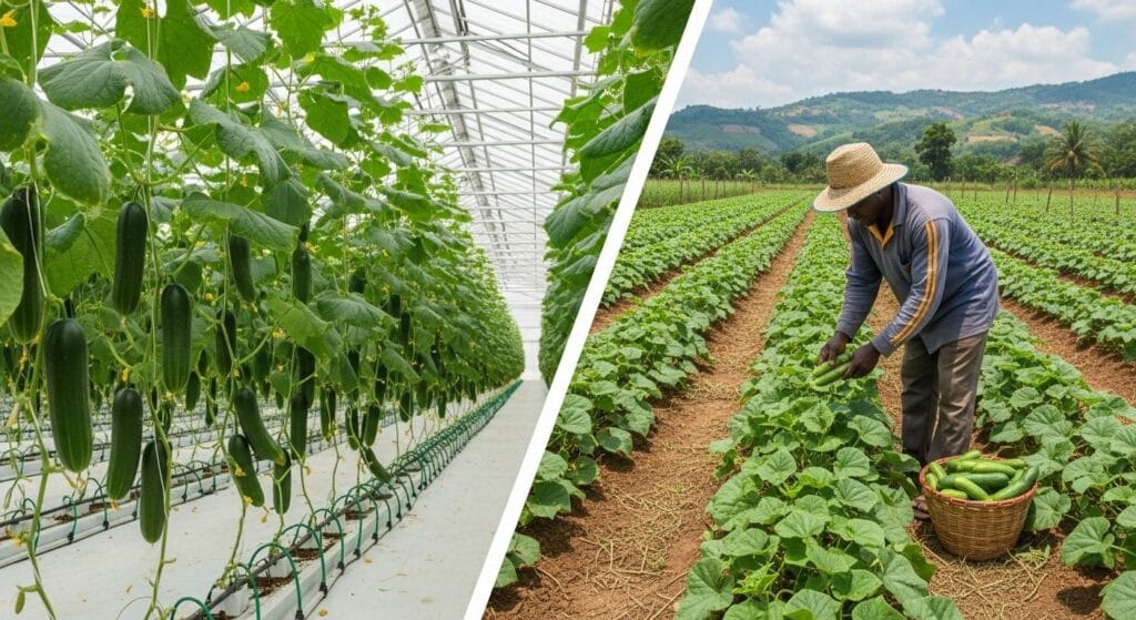 Your Complete Guide to Profitable Cucumber Farming in Ghana: Greenhouse vs. Open Field
